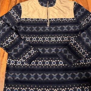 Roper Navy and Beige Patterned Zip-Up Sweater